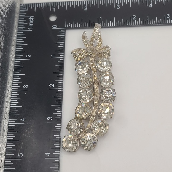 Vintage Rhinestone Brooch Silver Tone Large Heavy - Picture 12 of 13